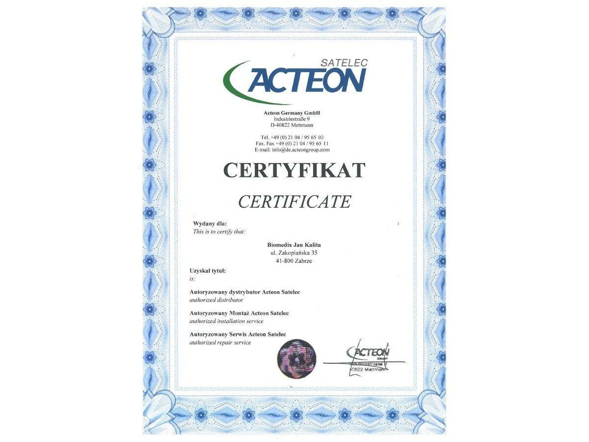 acteon certyfikat biomedix