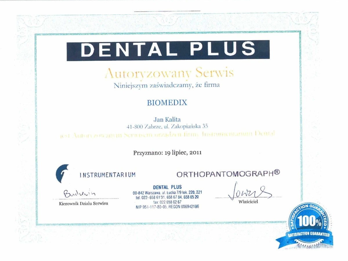 certyfikat instrumentarium